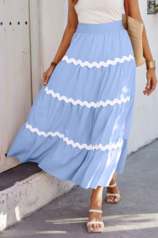 Waves Print Pleated Elastic Waist Band Skirt-49994 Waves Print Pleated Elastic Waist Band Skirt-49994