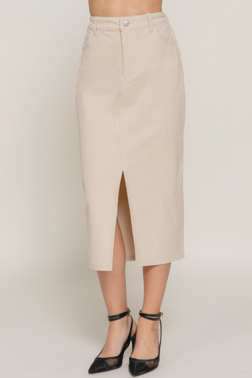 Front Open Slit Corduroy Midi Skirt        -44857 Front Open Slit Corduroy Midi Skirt        -44857