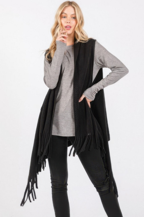 Embossed Dotted Line Tassel Knit Vest-51414 Embossed Dotted Line Tassel Knit Vest-51414