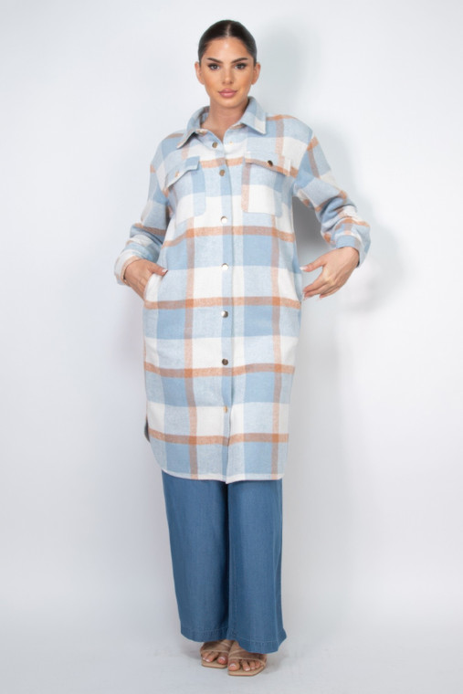 Plaid Buttoned Shacket Coat  -44947 Plaid Buttoned Shacket Coat  -44947