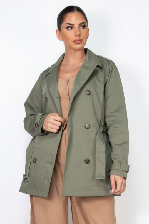 Double-breasted Notch Belted Coat-44844