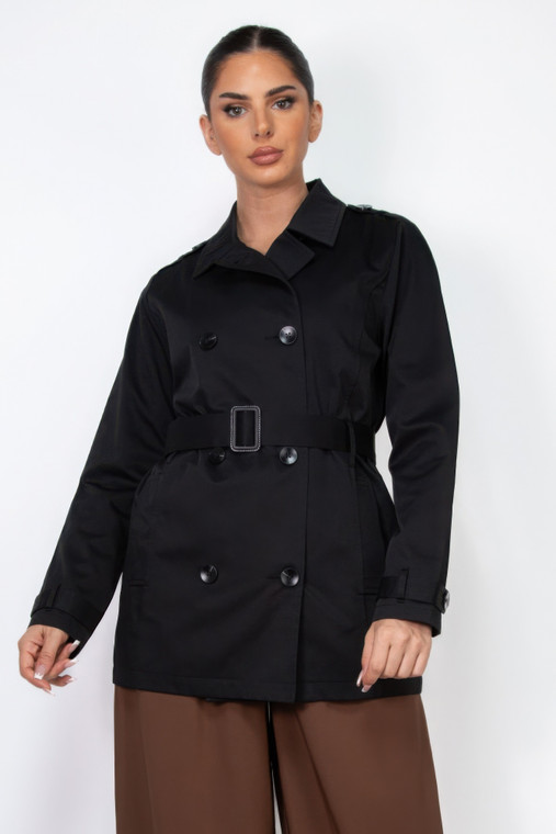 Double-breasted Notch Belted Coat-44842