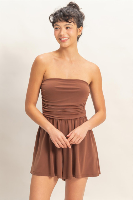 Strapless Shirred Waist Romper-56648