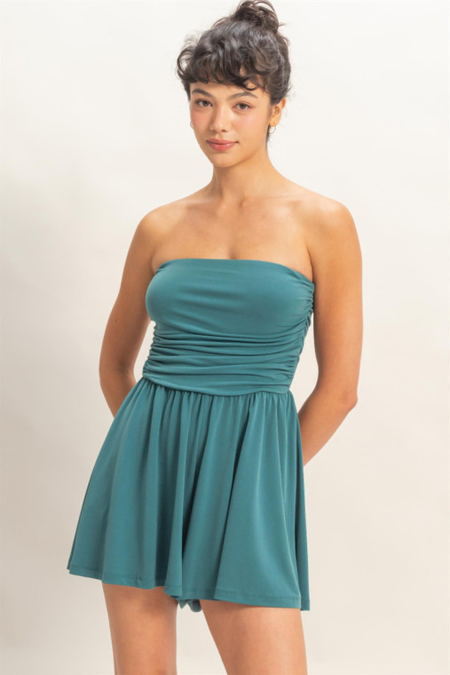 Strapless Shirred Waist Romper-56644