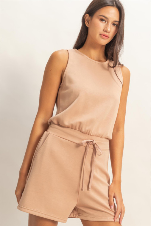 Drawstring Waist Sleeveless Romper-56605