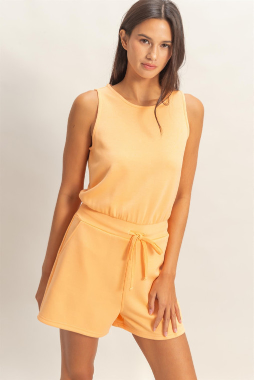 Drawstring Waist Sleeveless Romper-56603