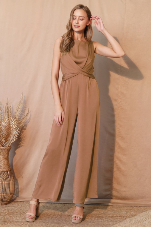 Washed Poly Silk Twist Front Jumpsuit        -55023