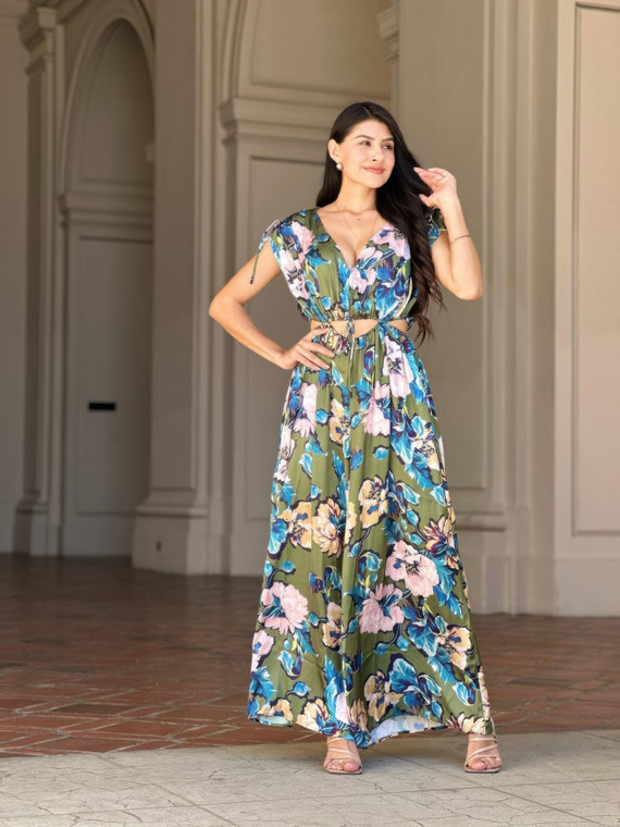 Satin Floral Cut Out Straight Leg Jumpsuit-54053