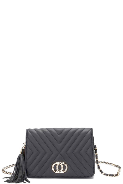 Fashion Double Metal Pattern Stitching Tassel Crossbody Bag-41064