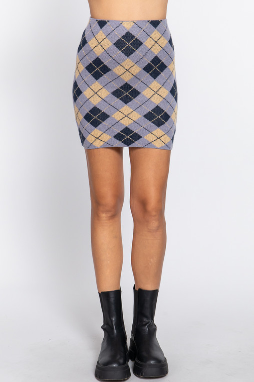 Argyle Jacquard Sweater Mini Skirt-41268