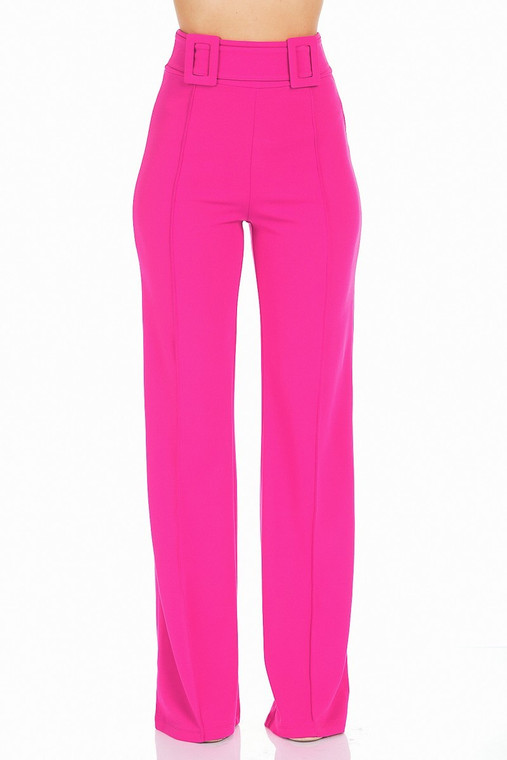 High Waist Pants With Self Fabric Buckle Detail On The Waist-40821 High Waist Pants With Self Fabric Buckle Detail On The Waist-40821