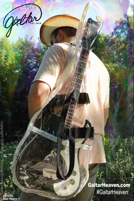 Electric guitar carrier/ case/gig bag, musical apparel Galtar design Electric  Unequivically Clear, vinyl fashion, unique apparel for your guitar,stylish and functional,couture bags,galtarheaven.com,starnigro.com photography, guitar gig bag