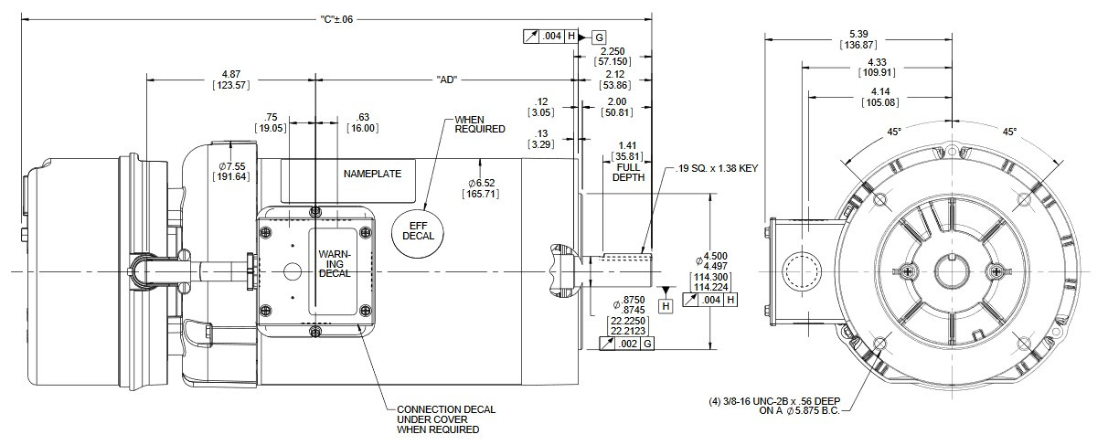 K2046A Marathon 2 Hp 3 Phase 1800 RPM 145TC Frame 230 460V TEFC