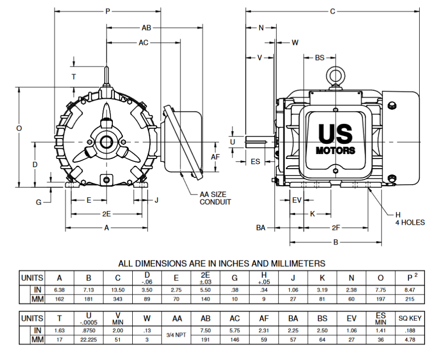 CW2V2E2 Nidec 2 hp 1800 RPM 145T Frame (Rigid Base) 230/460V TEFC 3