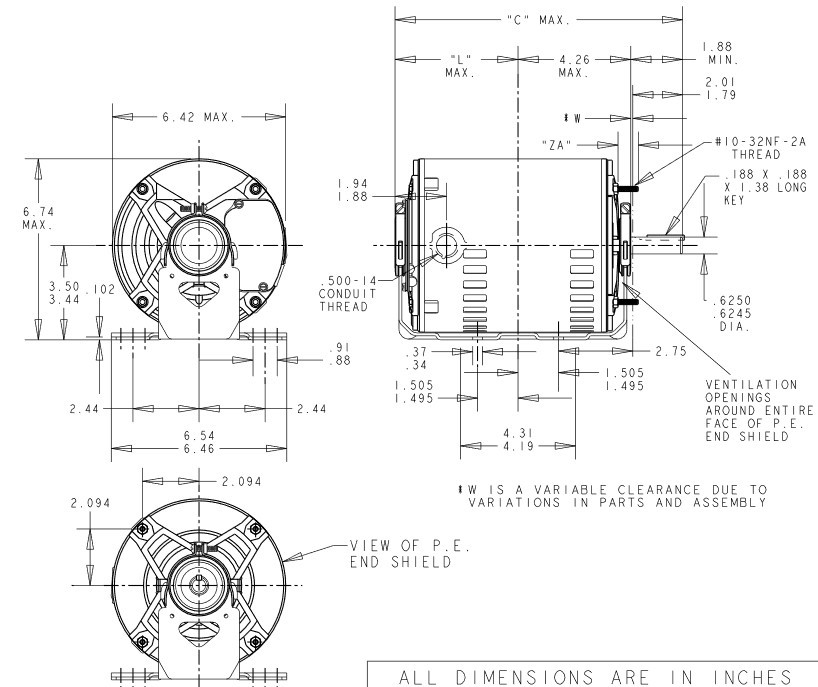 K381 Marathon 1/2 hp 3 phase 1800 RPM 56 Frame 208-230/460V ODP