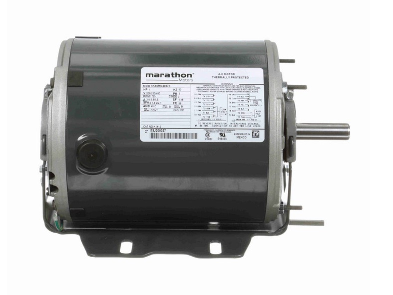 K1412 Marathon 1 hp 3 phase 1800 RPM 56 Frame 208-230/460V ODP