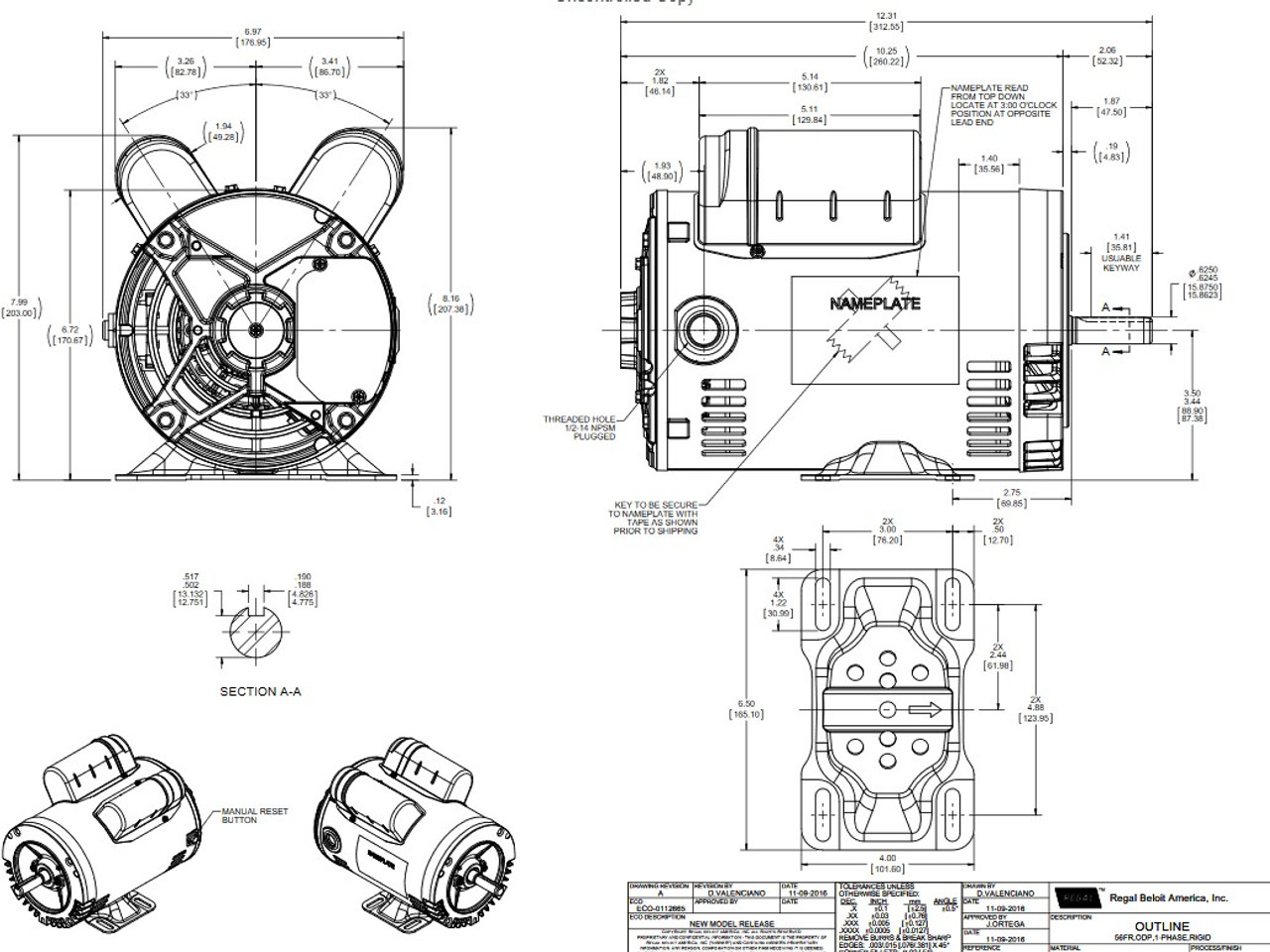 E268A Marathon 3/4 hp 1800 RPM 56C Frame ODP (with base) 100-120/200-240V  Marathon Electric Motor