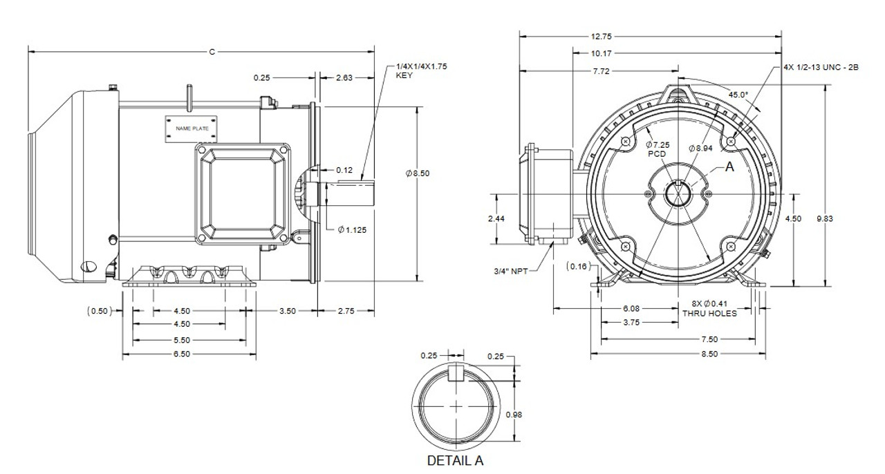 1 1 2 Hp 1200 Rpm 3 Phase 182tc Frame Tefc Rigid Base 230 460v Marathon Motor Gt1205a