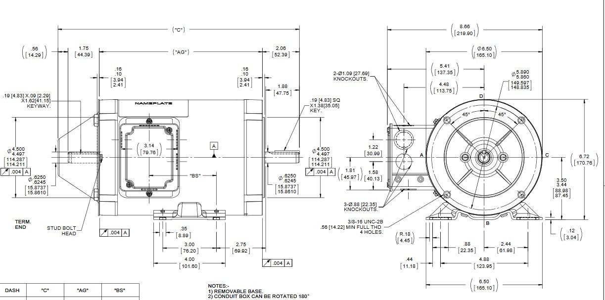 Y534 Marathon 1/2 hp 1800 RPM 3-Phase 56C Frame TENV (rigid base