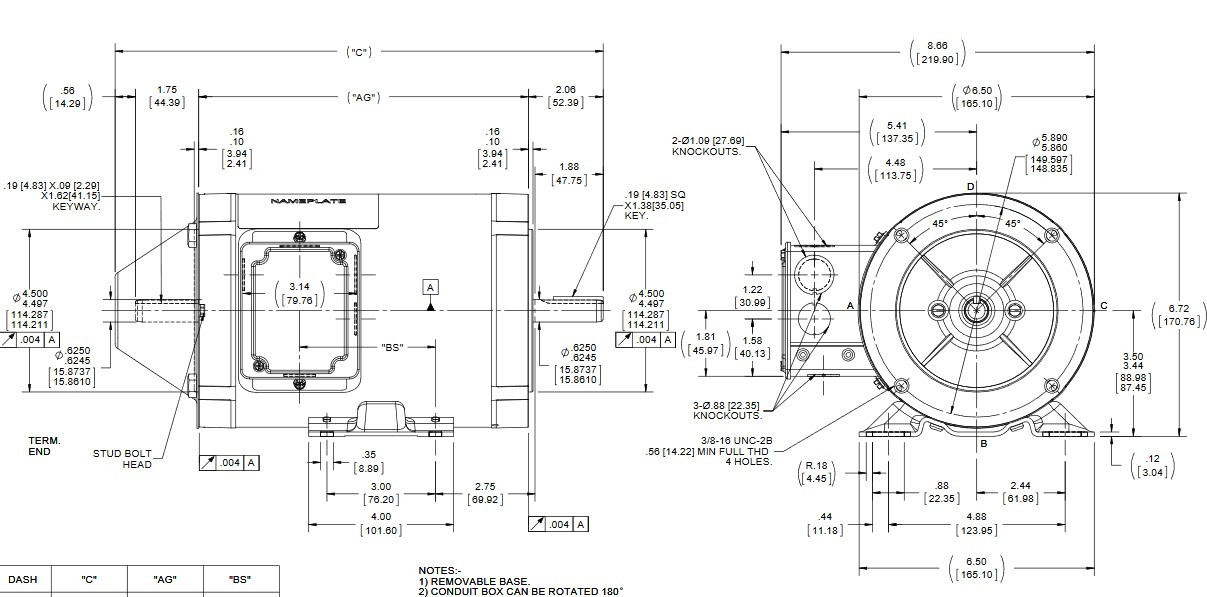 Y556 Marathon 1 hp 1800 RPM 3-Phase 56C Frame TENV (rigid base