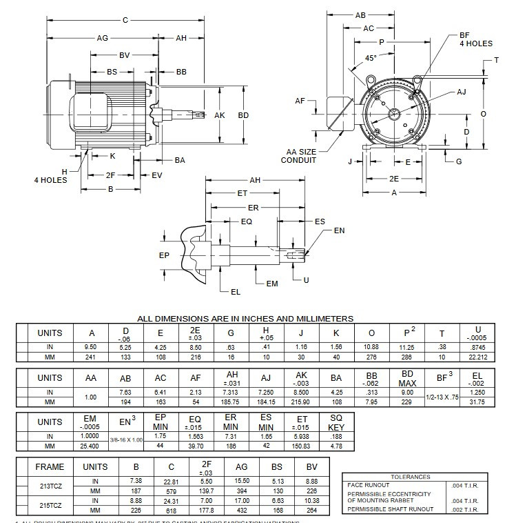 DJ5P2DM US Motors 5 hp 1800 RPM 3-phase 184JM Frame 208-230/460V