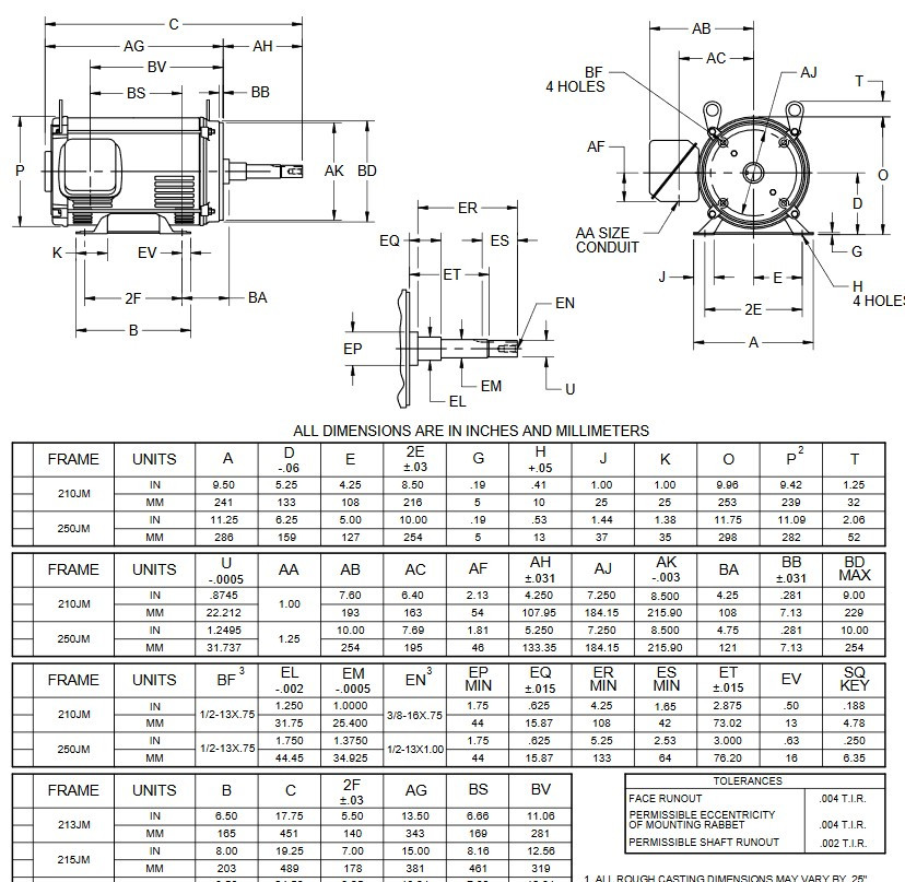 DJ7P2HM US Motors 7 1/2 hp 1800 RPM 3-phase 213JM Frame 200V (ODP