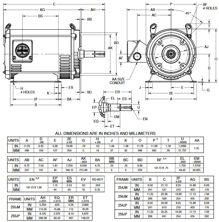 DJ15P2EM US Motors 15 hp 1800 RPM 3-phase 254JM Frame 230/460V