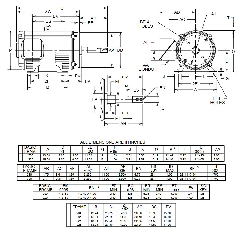 DJ60P1DM US Motors 60 hp 3600 RPM 3-phase 326JM Frame 208-230/460V