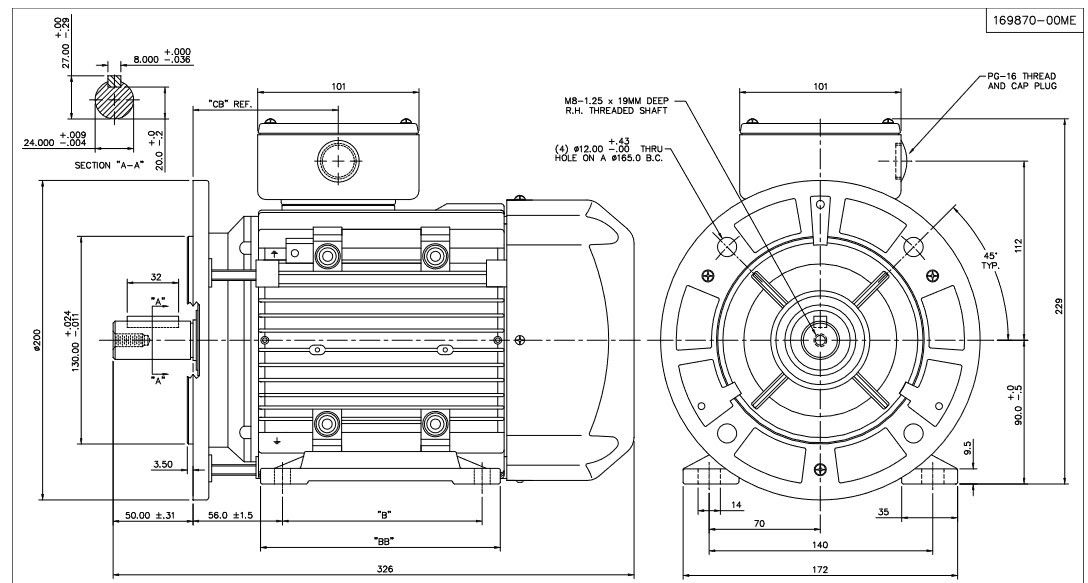 R399A Marathon 3 hp 2.2 kW 230/460V 1800 RPM 3-Phase 90LD Frame