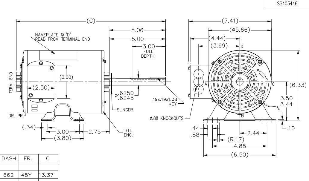 X533 Marathon 1/2 hp 3-phase 208-230/460V 1075 RPM OPAO 56Z Frame