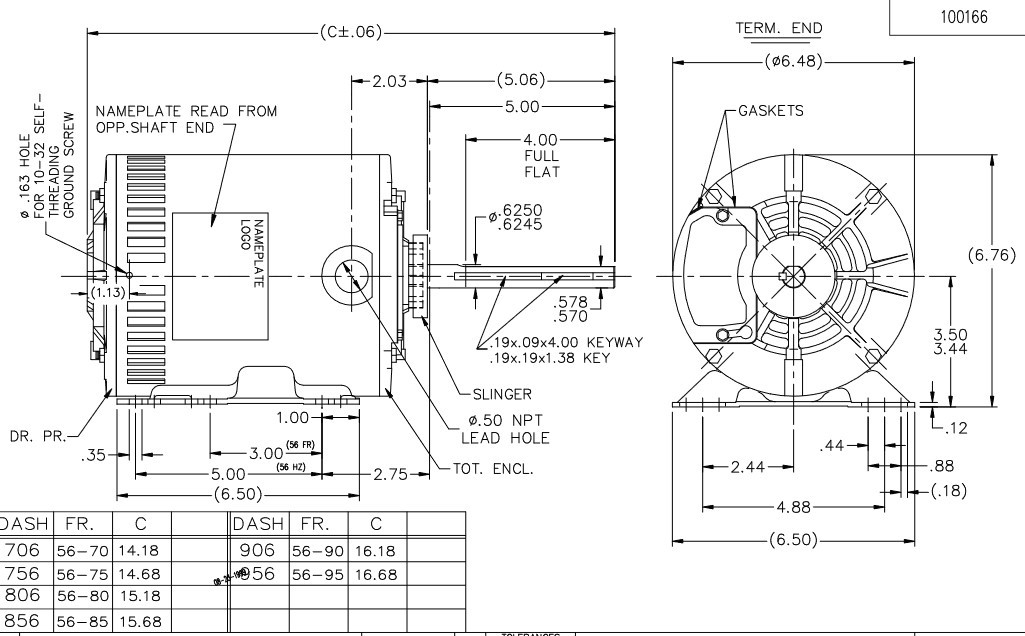 X513 Marathon 1 hp 3-phase 208-230/460V 1140 RPM OPAO 56HZ Frame