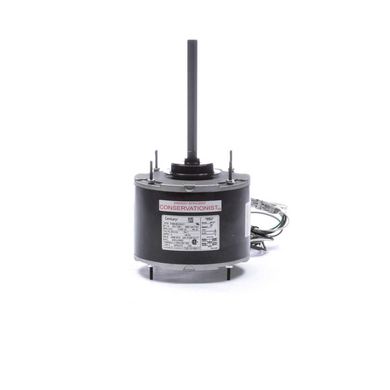 FSE1016 Century 1/6 hp 1075 RPM, 2-Speed, 208-230V, 60°C