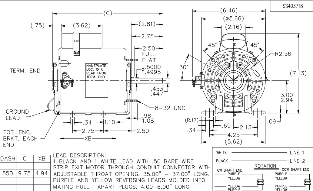 X304 Marathon 1/3 hp (1 speed) 115V 1200 RPM TEAO 48Z Frame PSC