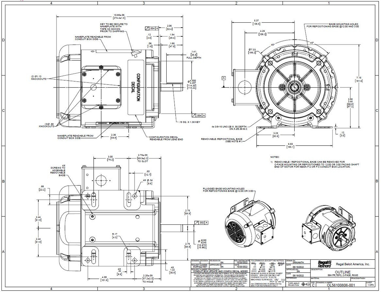 FX02BK004 | 2 HP 1800 RPM 56HC 208-230/460V 3 Phase TEFC, FLEX-IN