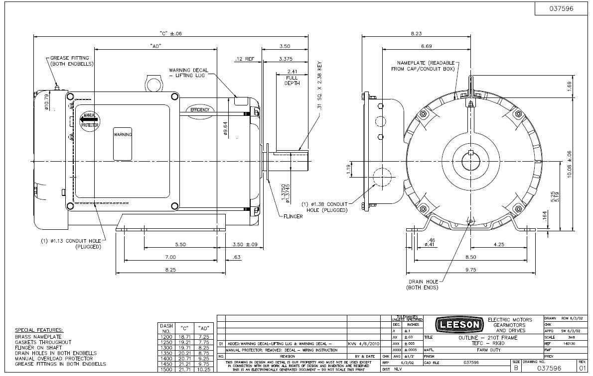 140707.00 Leeson | 7.5 hp 1740 RPM 215T Frame TEFC (Farm Duty) 230