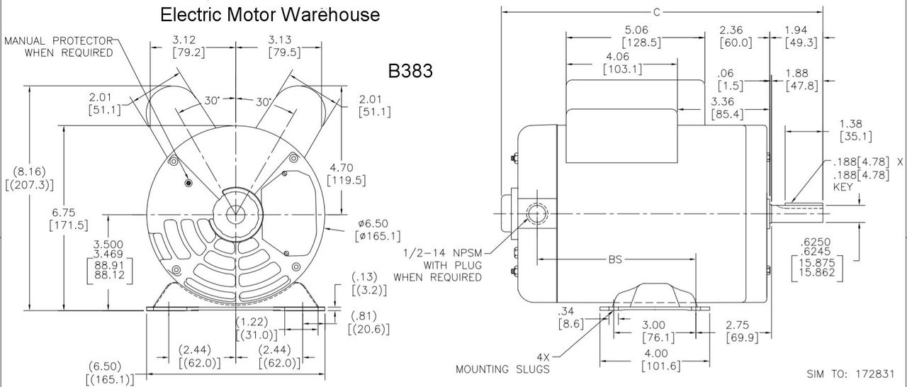 B383 Century HP SPL 3450 RPM U56 Frame 115/230V Air Compressor Motor  Century B383