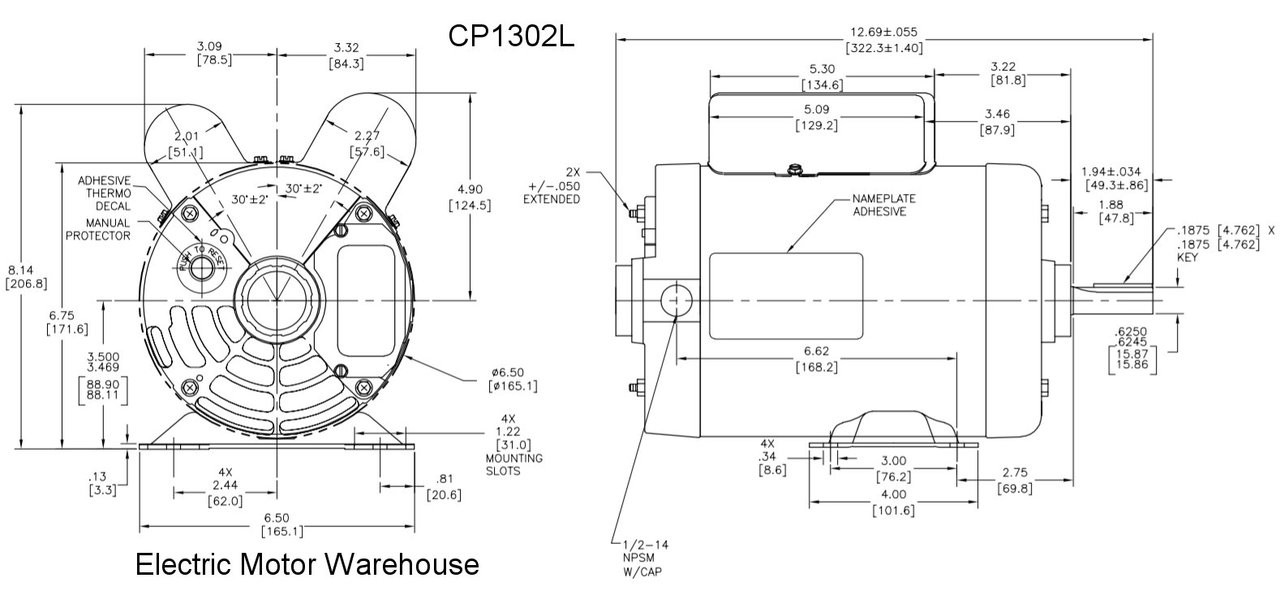 CP1302L Century HP 3450 RPM 56 Frame 208-230V Air Compressor Motor  Century CP1302L