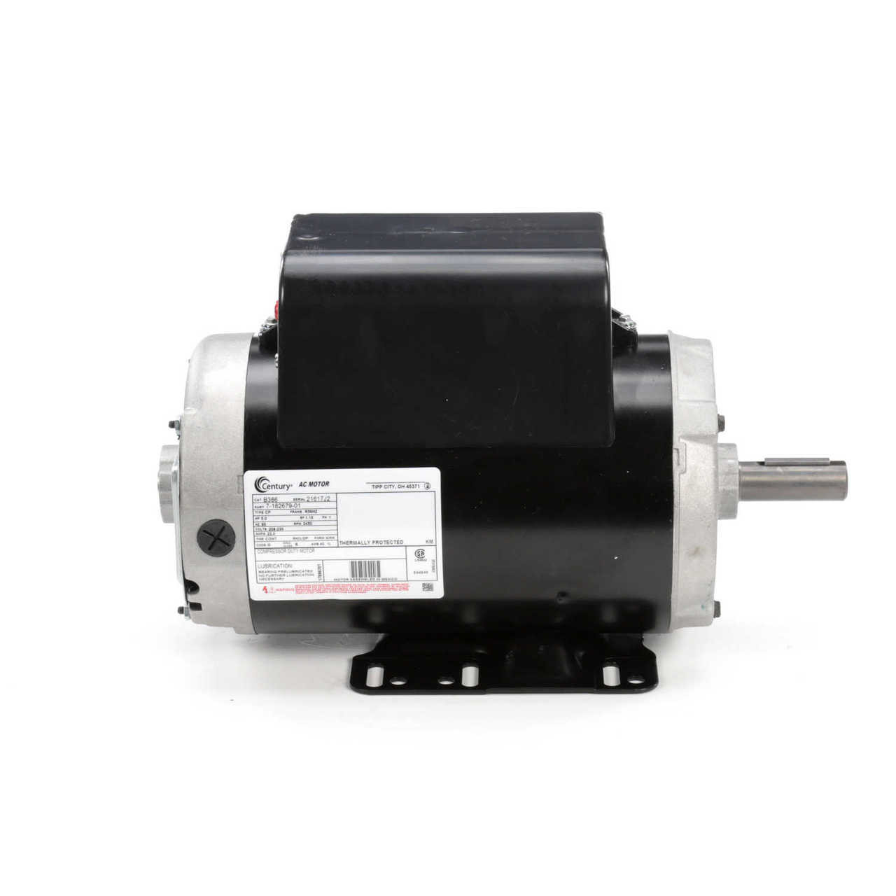 B386 Century HP SPL 3450 RPM R56HZ Frame 208-230V Air Compressor Motor  Century B386