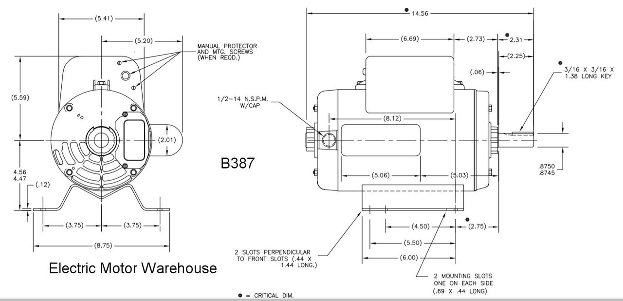 B387 Century HP 3450 RPM R56Y Frame 230V Air Compressor Motor Century  B387