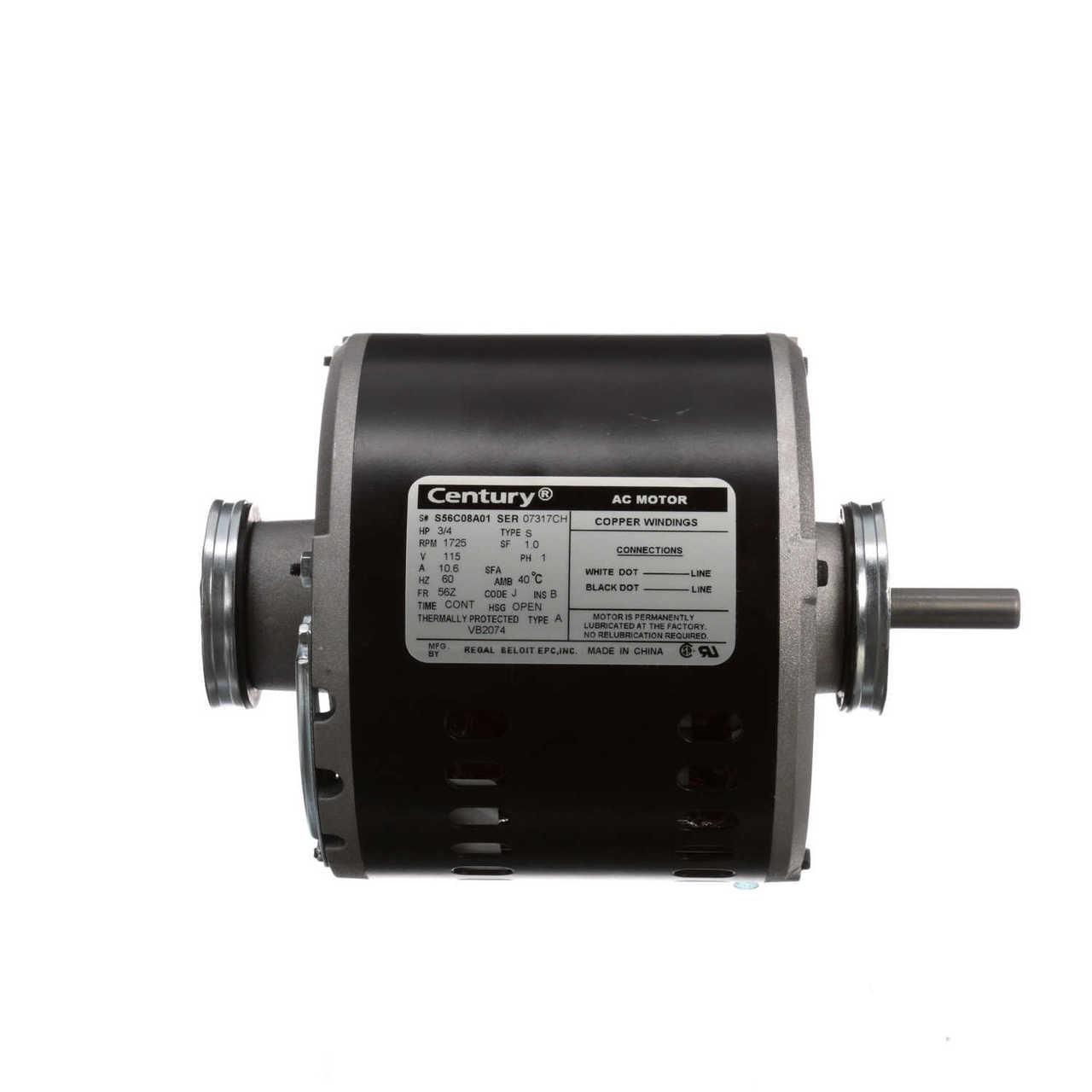 FUページ VB2074 Century Evaporative Cooler Motor 3/4 hp 1725 RPM 56Z Frame