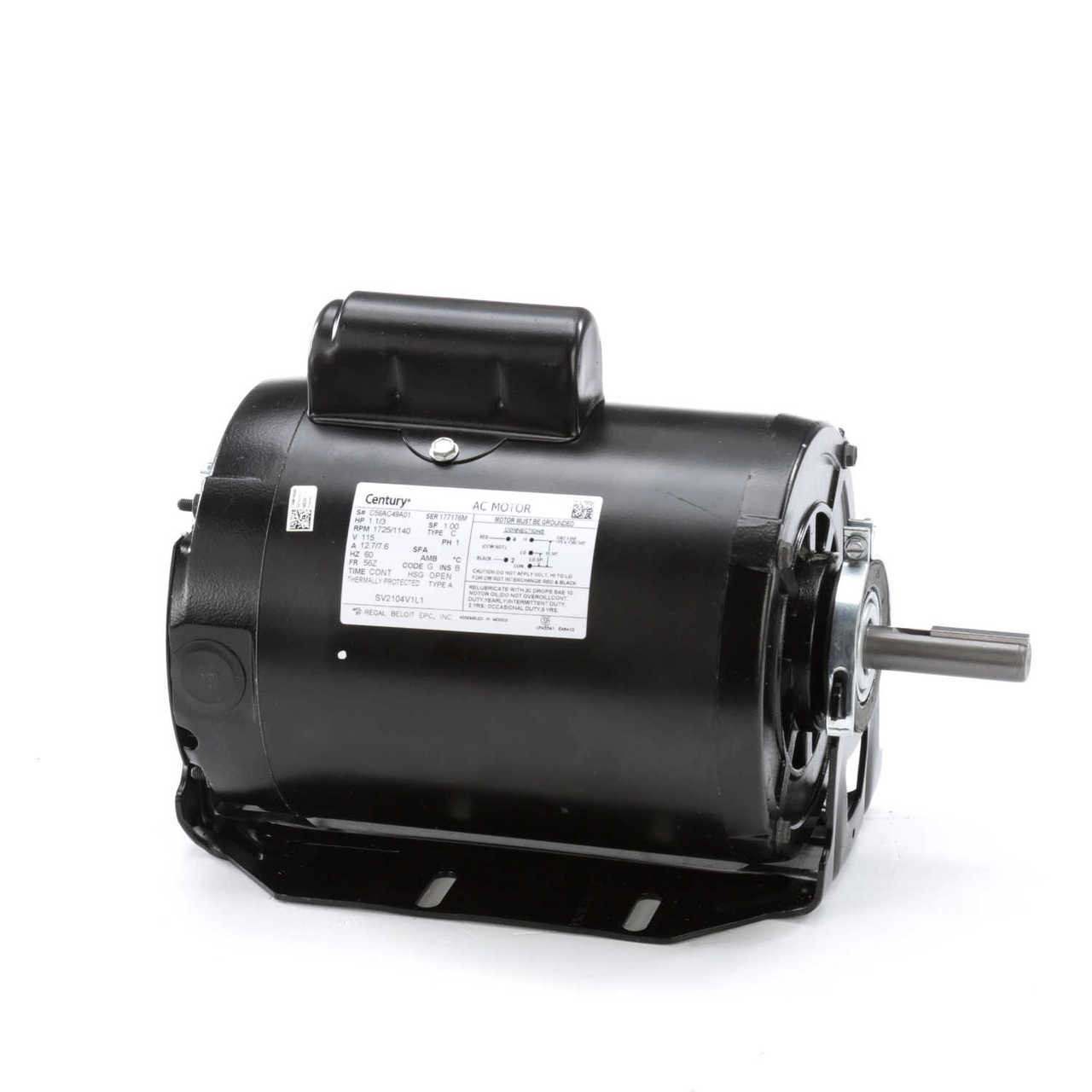 SV2104V1L1 Century Evaporative Cooler Motor 1 hp 1725 RPM 2-Speed 56Z Frame  115V # SV2104V1L1