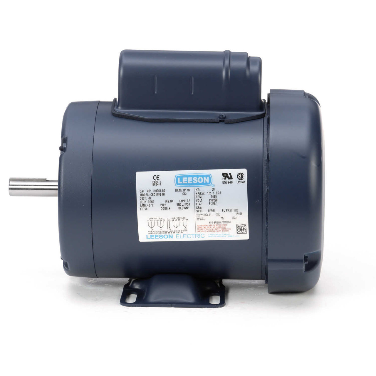 110064.00 Leeson | 1/2 hp 1425 RPM 56 Frame TEFC Rigid Base 110