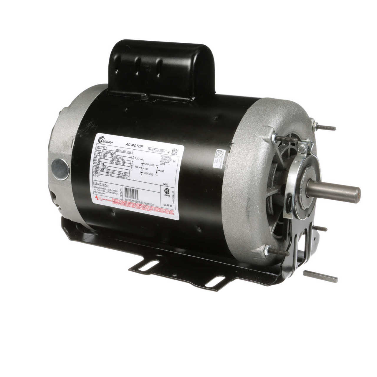 C471 Century 1 hp 1725 RPM 2-SPD 56 Fr 115V Belt Drive Blower