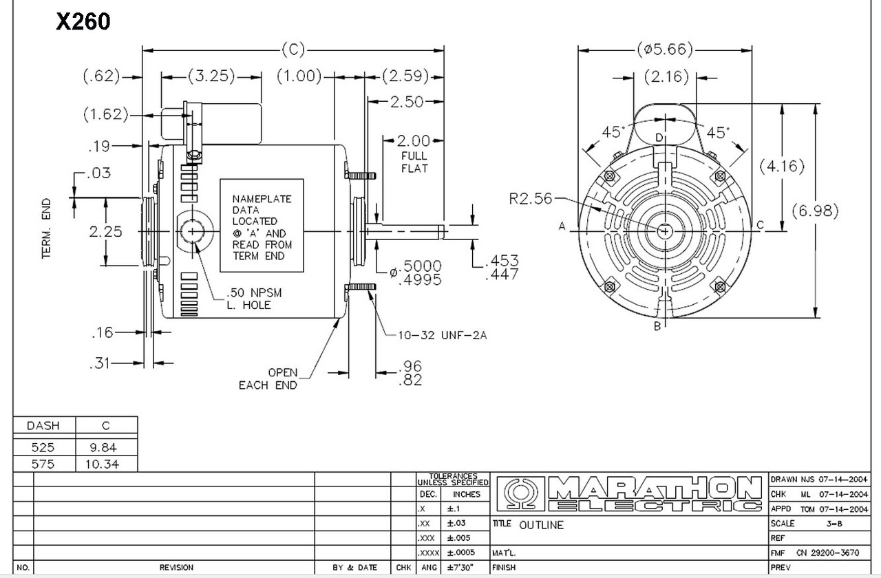 X260 Marathon 1/6 hp 1140 RPM 48Y, 115V Greenheck 300010