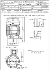 HBV1/54C TECO-Westinghouse 1 1/2 hp 1800 RPM 145TC Vertical 460V TEFC Severe Duty Petro-Chem 3-Ph Motor