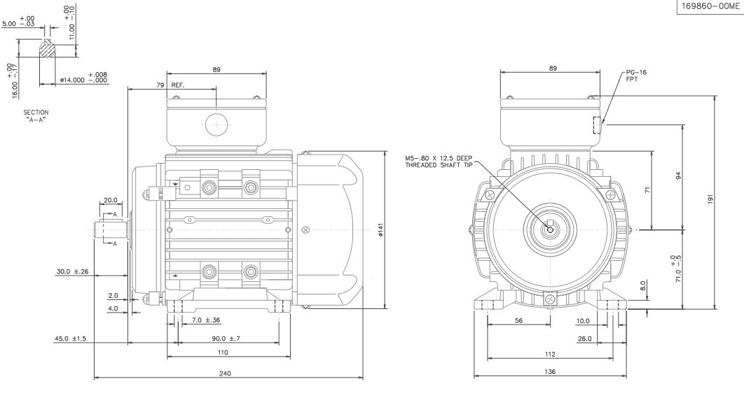 R306 Marathon | 1/2 hp 0.37 kW 230/460V 3600 RPM 3-Phase 71 Frame TEFC ...