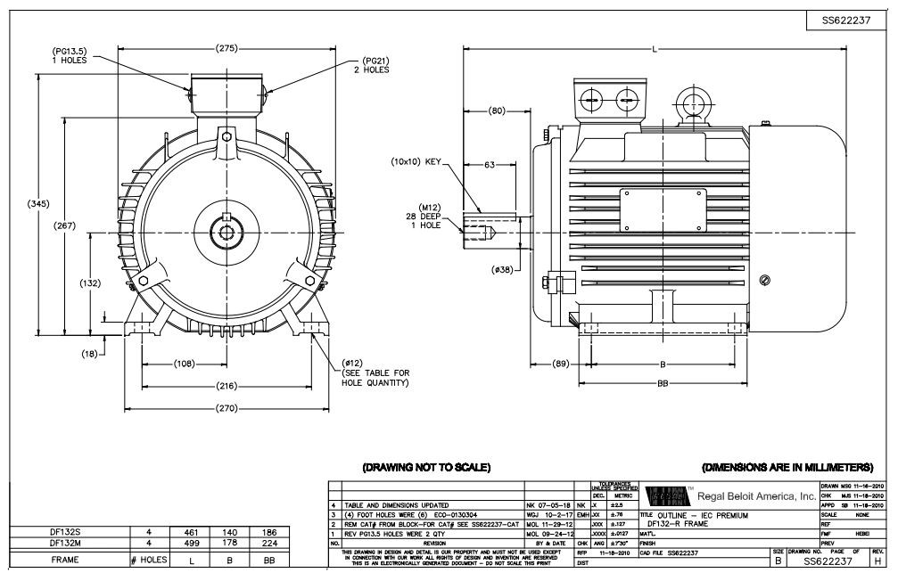 R330B Marathon 10 hp 7.5 kw 3600 RPM 132S Frame 230/460V Marathon ...