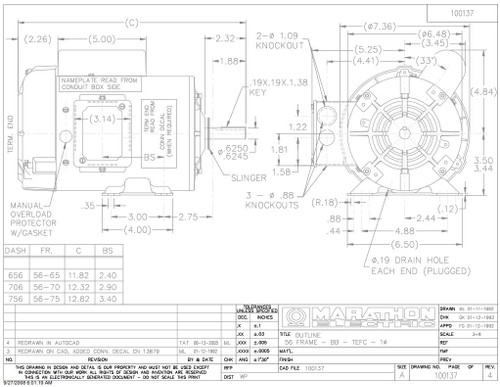 Marathon F103 -  3/4 hp 1725 RPM 56 Frame TEFC (Farm Duty)115/208-230V Marathon - ELECTRIC MOTOR WAREHOUSE