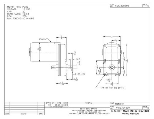 Klauber RV Slide Out Motor # K01330H500