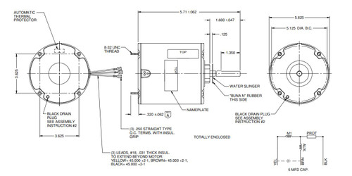 3401 Nidec | Carrier Condenser Motor K055SWF7924013B 1/12 hp, 1100 RPM, 208-230V by US Motors